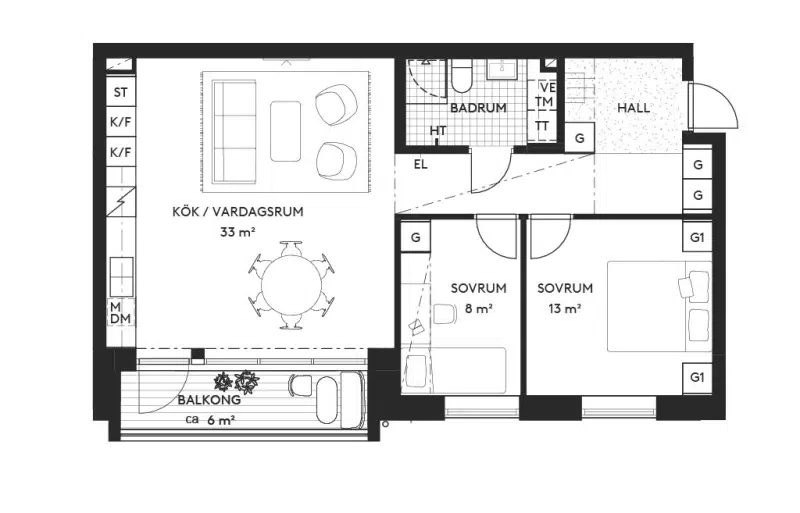 Apartment, 2 rooms, 56 m²