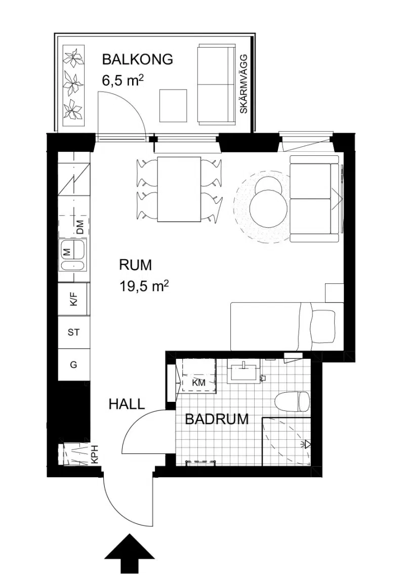 Lägenhet, 1 rum, 29 m²