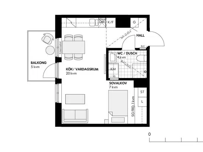 Apartment, 1 room, 34 m²