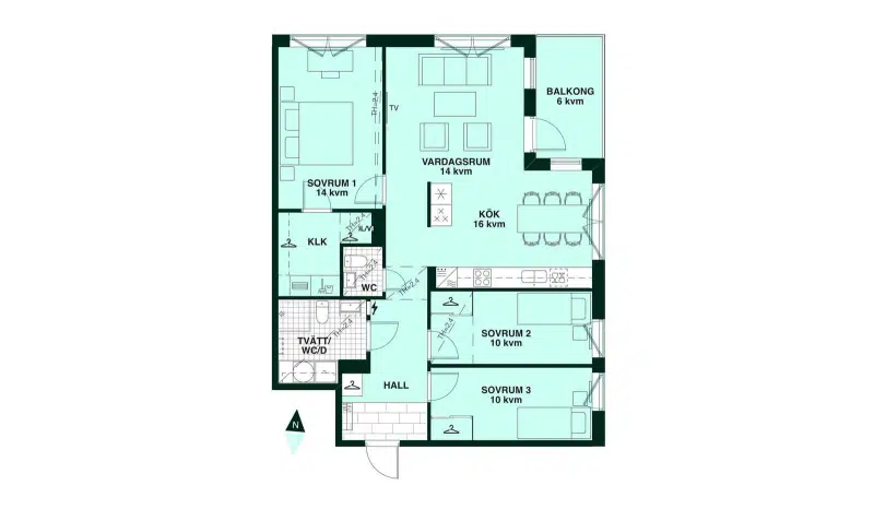 Apartment, 4 rooms, 93 m²