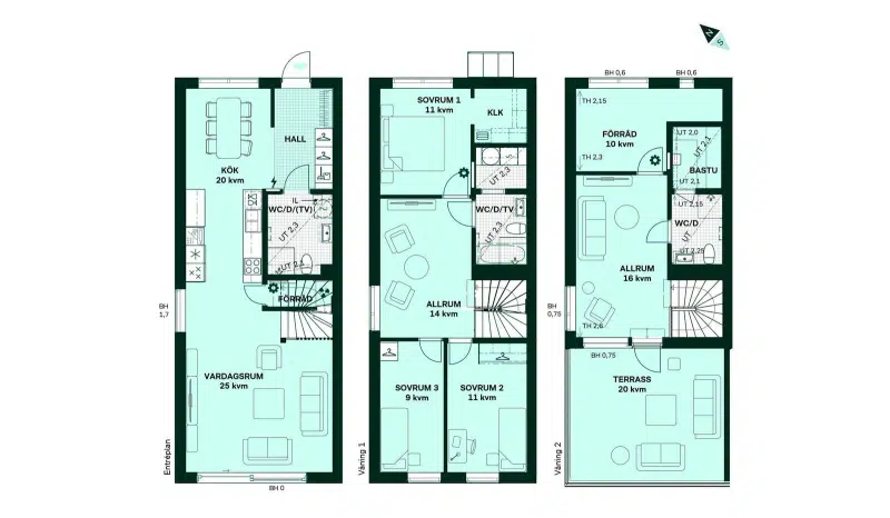 Par-/radhus, 5 rum, 160 m²