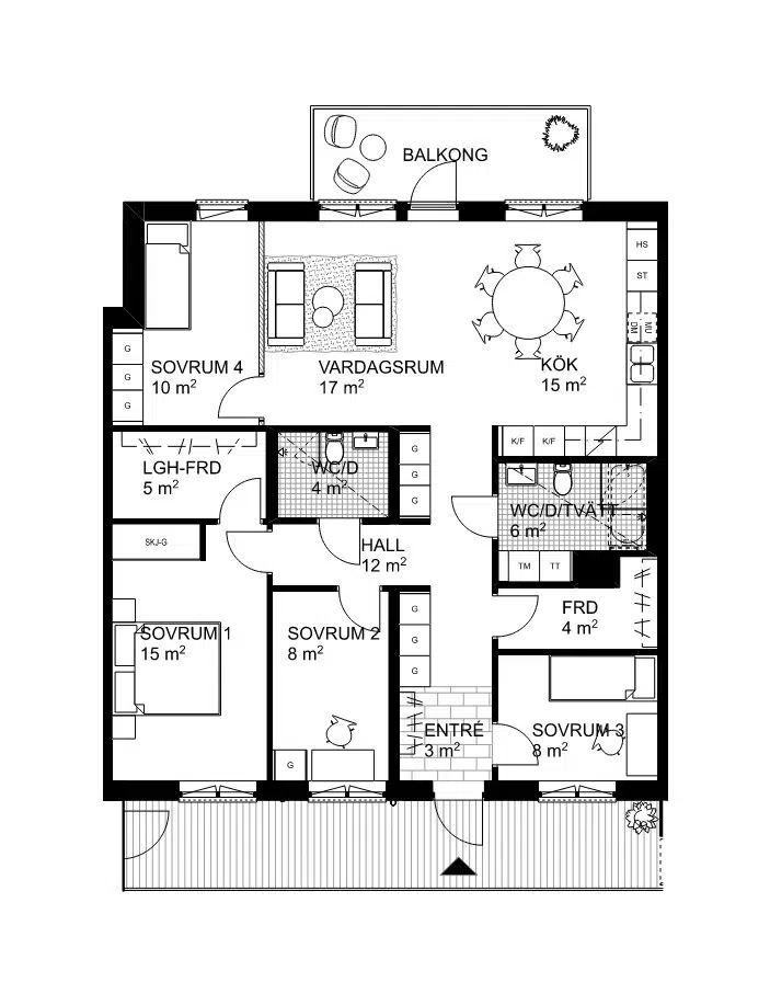 Apartment, 5 rooms, 112 m²