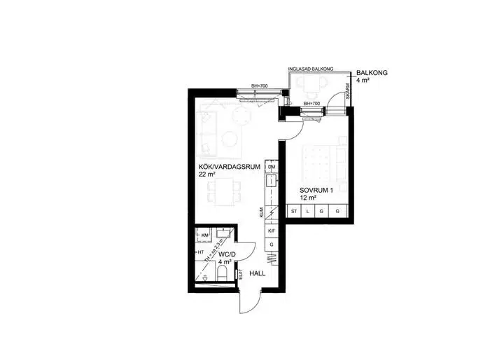 Apartment, 2 rooms, 48 m²